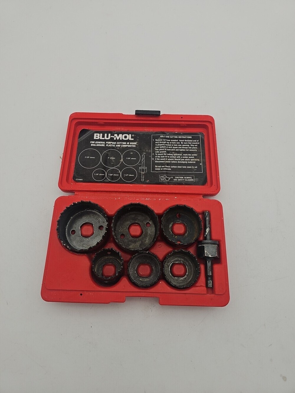 Blu-Mol 6-Piece Carbon Steel Hole Saw Kit with Case & Mandrel - Wood/Plastic